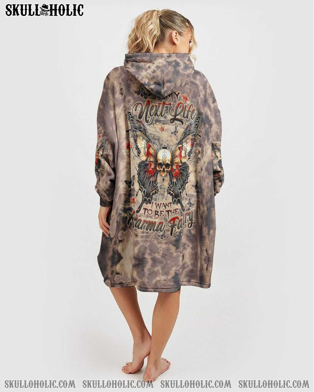 BLISSCORNERS KARMA FAIRY SKULL BUTTERFLY  SHERPA BLANKET HOODIE