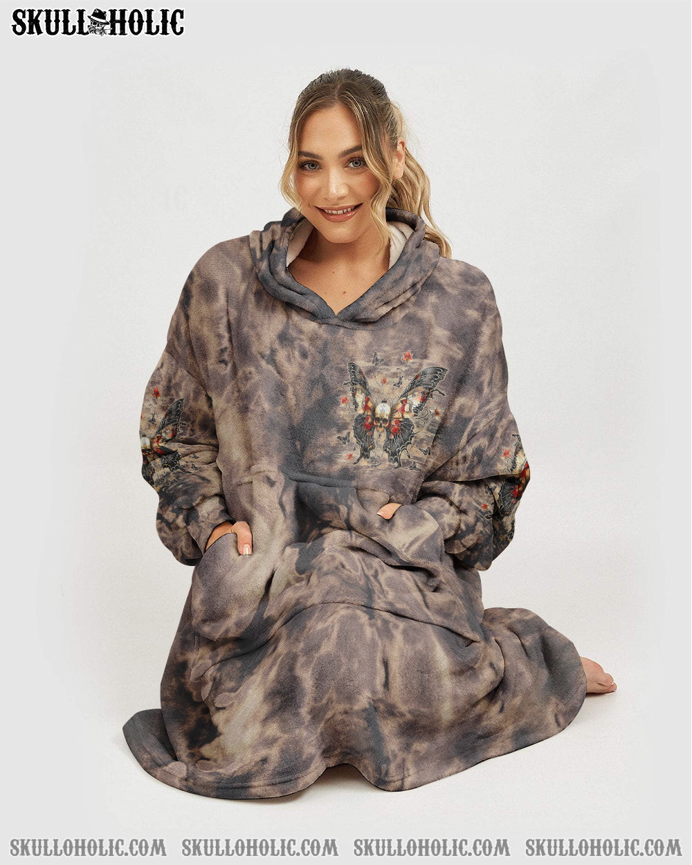 BLISSCORNERS KARMA FAIRY SKULL BUTTERFLY  SHERPA BLANKET HOODIE