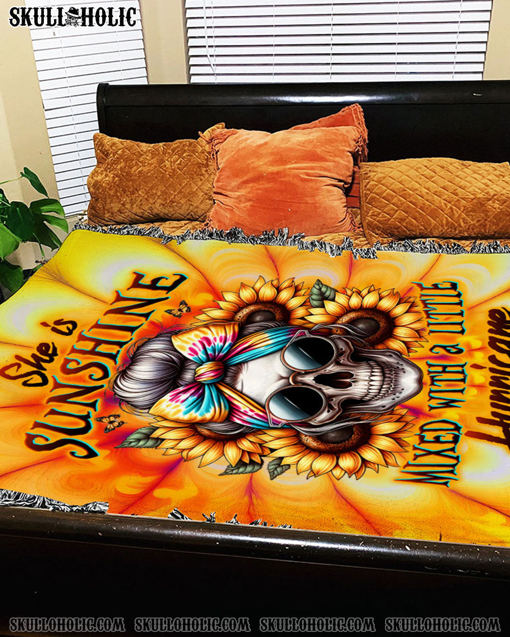 BLISSCORNERS SHE IS SUNSHINE SKULL TIE DYE WOVEN AND FLEECE BLANKET