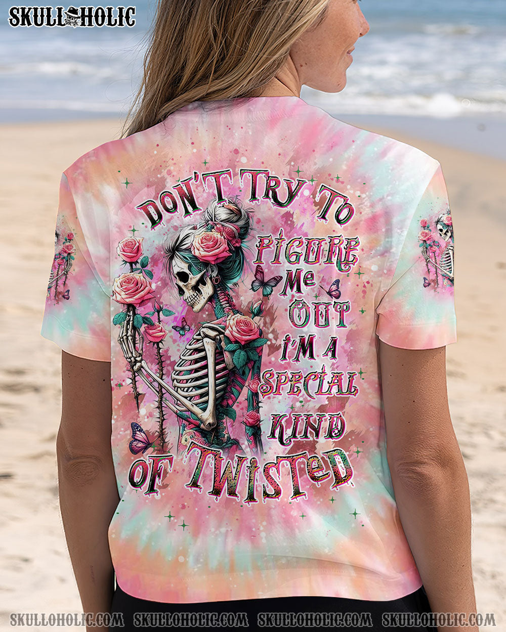 BLISSCORNERS DON'T TRY TO FIGURE ME OUT SKULL LADY TIE DYE ALL OVER PRINT