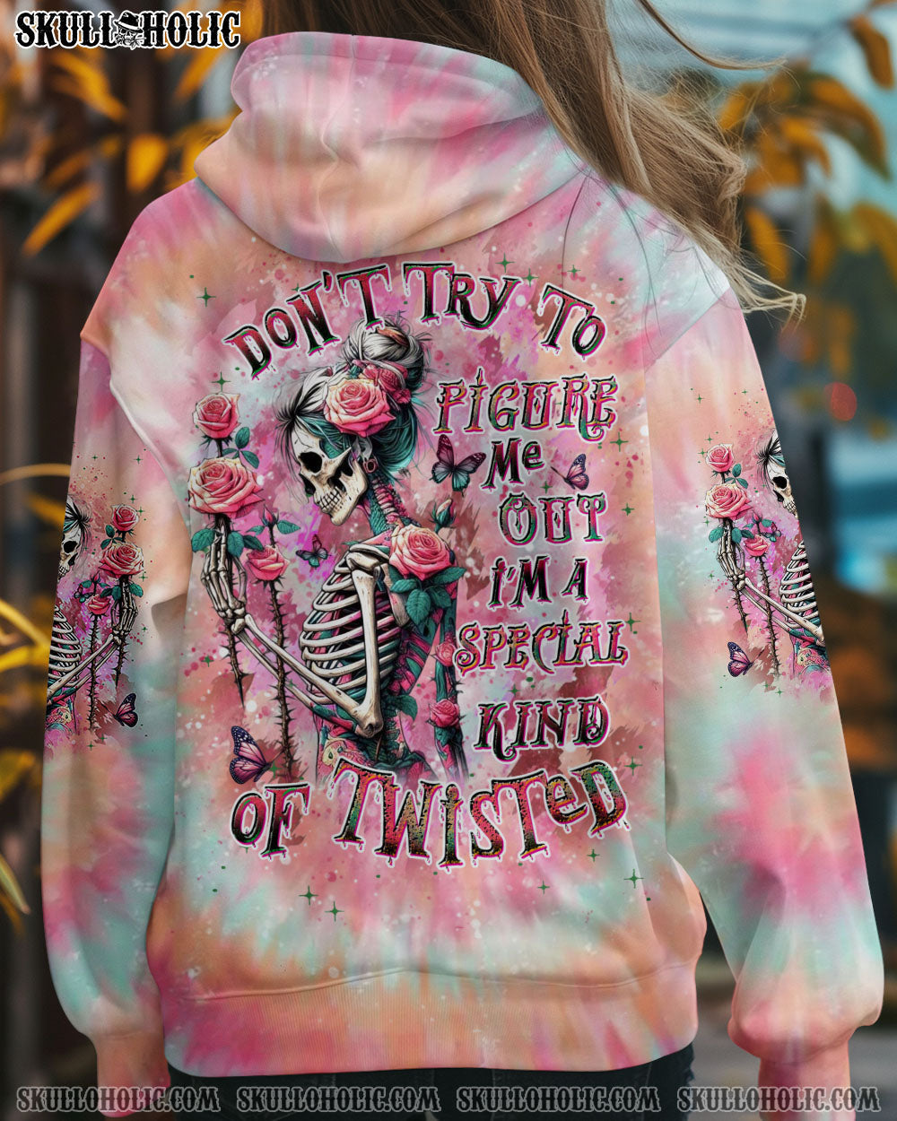 BLISSCORNERS DON'T TRY TO FIGURE ME OUT SKULL LADY TIE DYE ALL OVER PRINT
