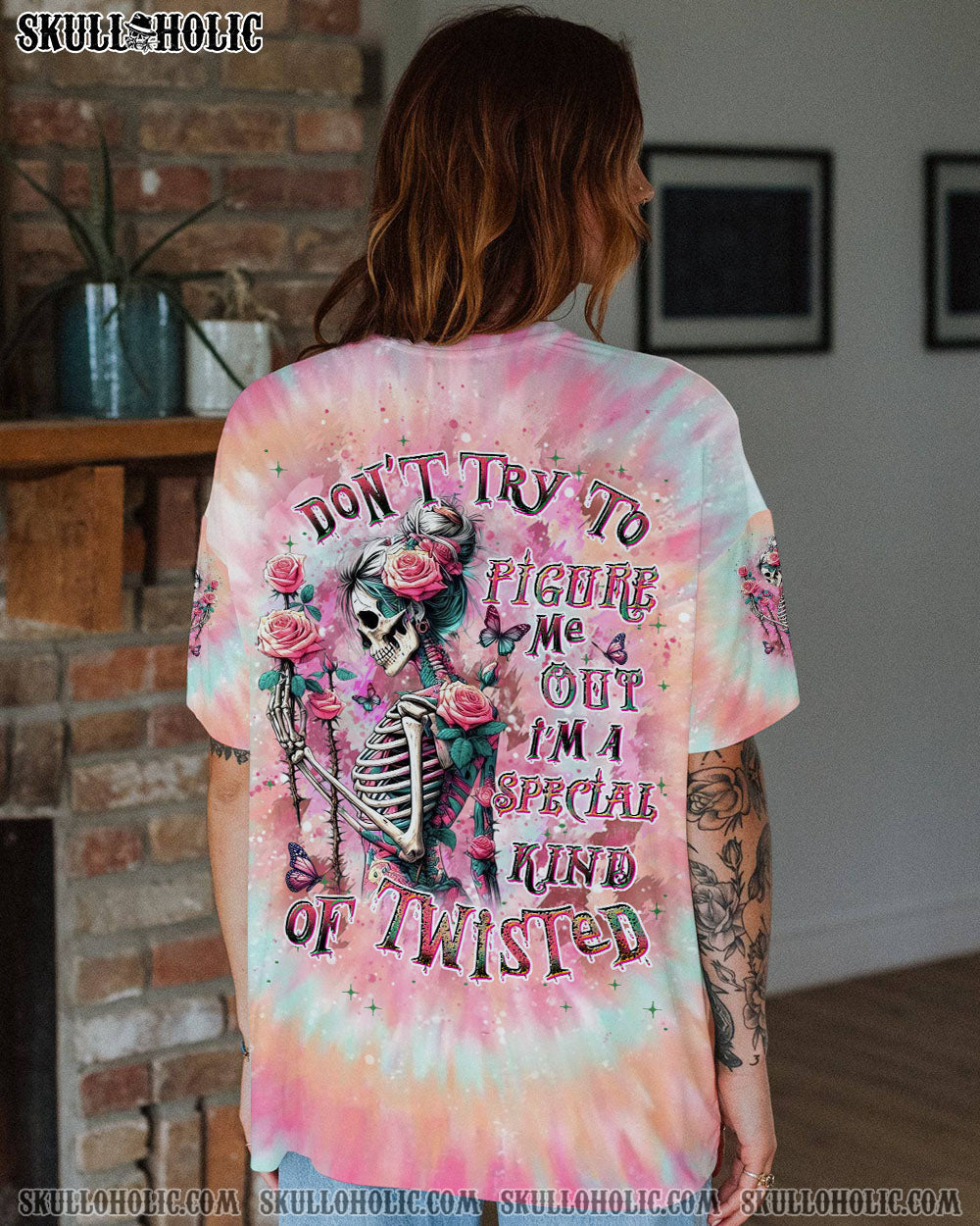 BLISSCORNERS DON'T TRY TO FIGURE ME OUT SKULL LADY TIE DYE ALL OVER PRINT