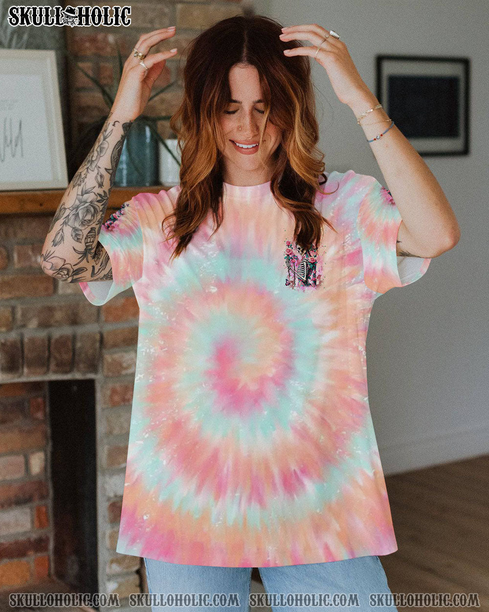 BLISSCORNERS DON'T TRY TO FIGURE ME OUT SKULL LADY TIE DYE ALL OVER PRINT
