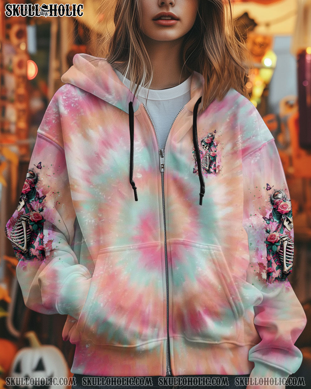 BLISSCORNERS DON'T TRY TO FIGURE ME OUT SKULL LADY TIE DYE ALL OVER PRINT