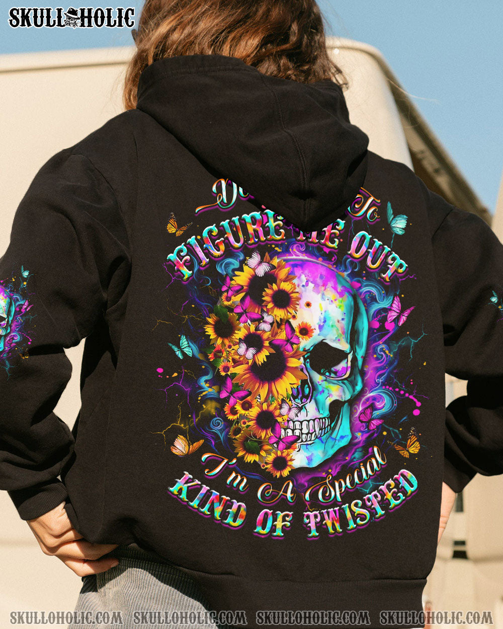 BLISSCORNERS DON'T TRY TO FIGURE ME OUT HALF SKULL  ALL OVER PRINT