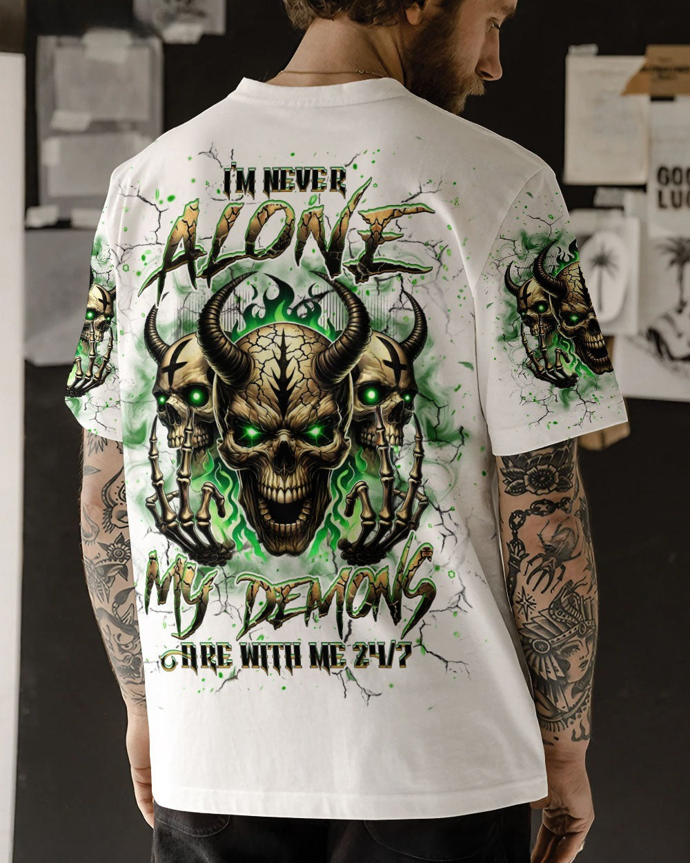 BLISSCORNERS I'M NEVER ALONE SKULL DEMON ALL OVER PRINT