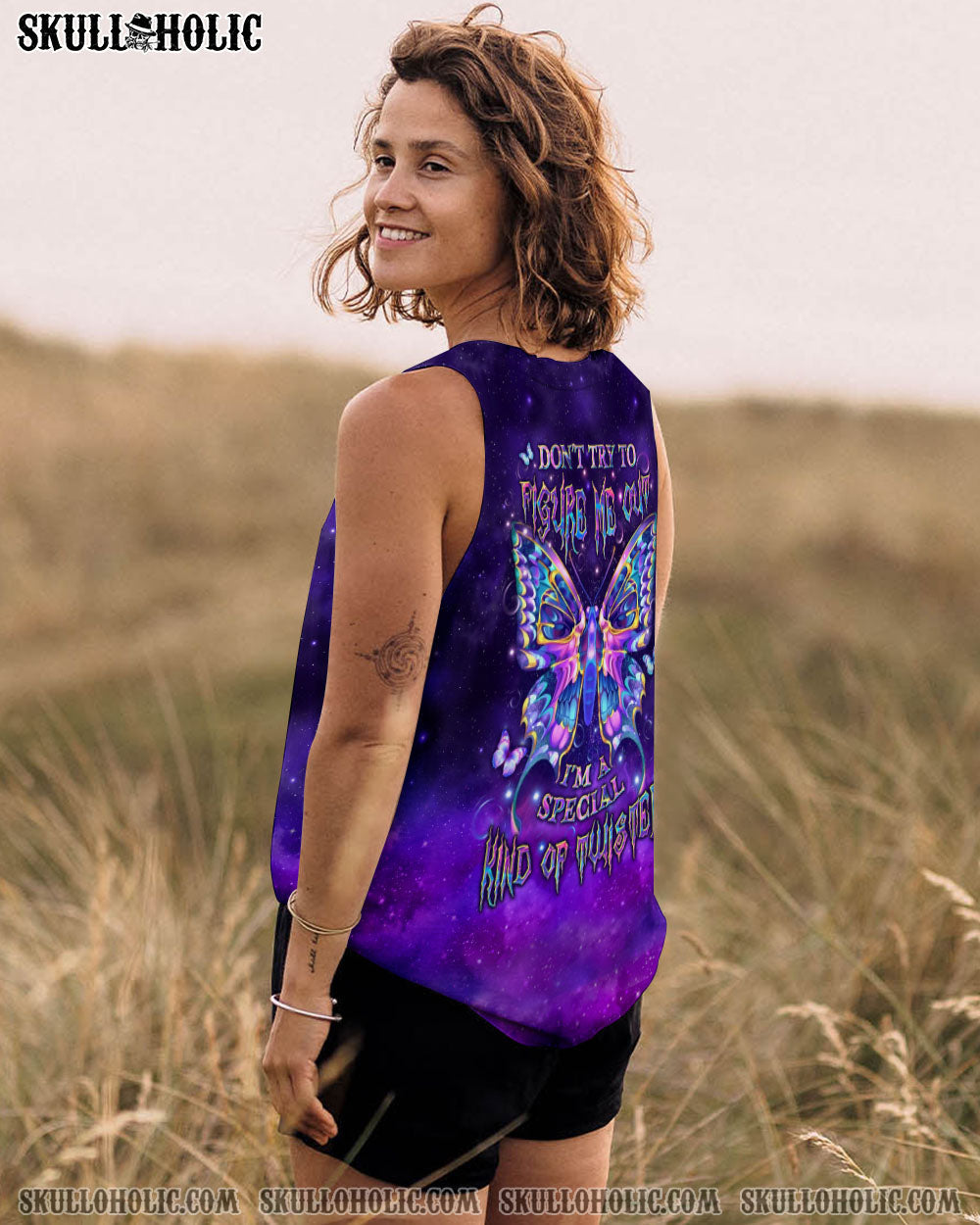 BLISSCORNERS DON'T TRY TO FIGURE ME OUT SKULL BUTTERFLY  ALL OVER PRINT