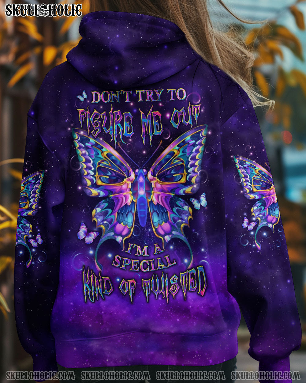 BLISSCORNERS DON'T TRY TO FIGURE ME OUT SKULL BUTTERFLY  ALL OVER PRINT