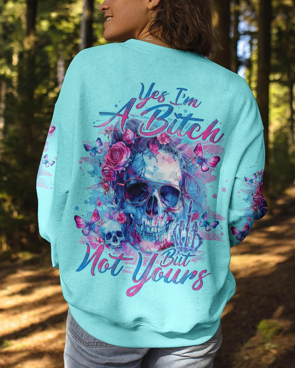 BLISSCORNERS THE GOOD GIRL IN ME SKULL MESSY BUN ALL OVER PRINT