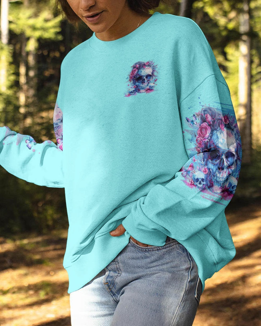 BLISSCORNERS THE GOOD GIRL IN ME SKULL MESSY BUN ALL OVER PRINT