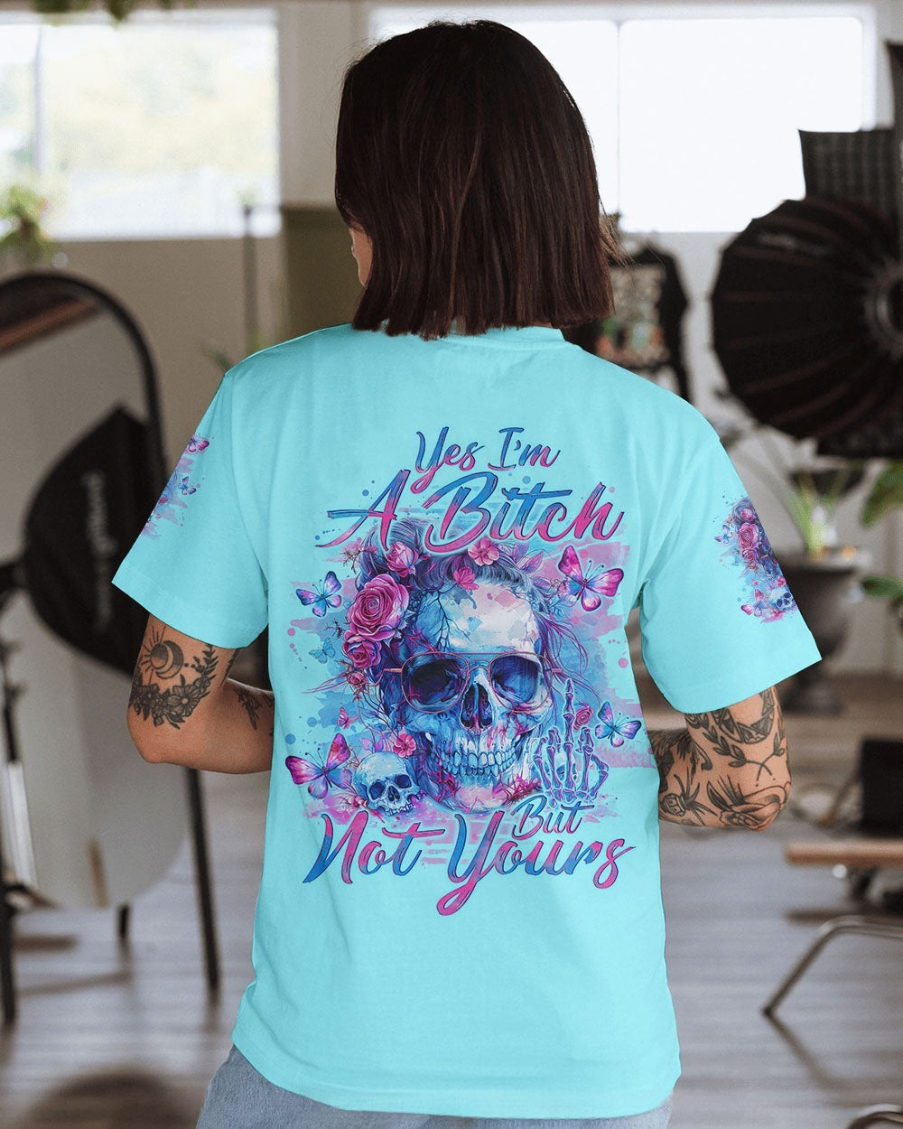 BLISSCORNERS THE GOOD GIRL IN ME SKULL MESSY BUN ALL OVER PRINT