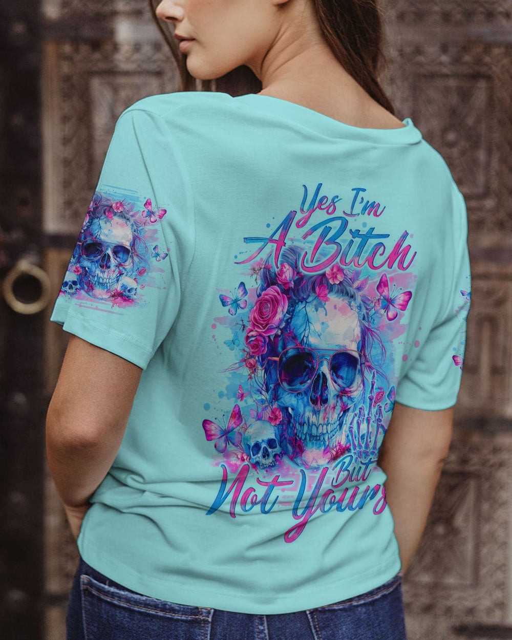 BLISSCORNERS THE GOOD GIRL IN ME SKULL MESSY BUN ALL OVER PRINT
