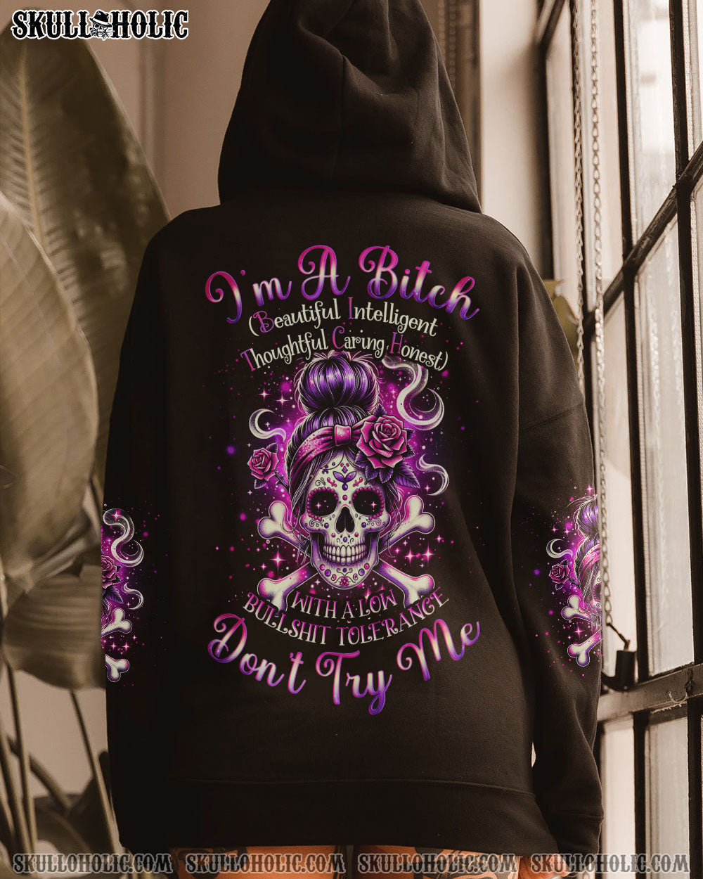 BLISSCORNERS I'M A B DON'T TRY ME SUNFLOWER MESSY BUN ALL OVER PRINT
