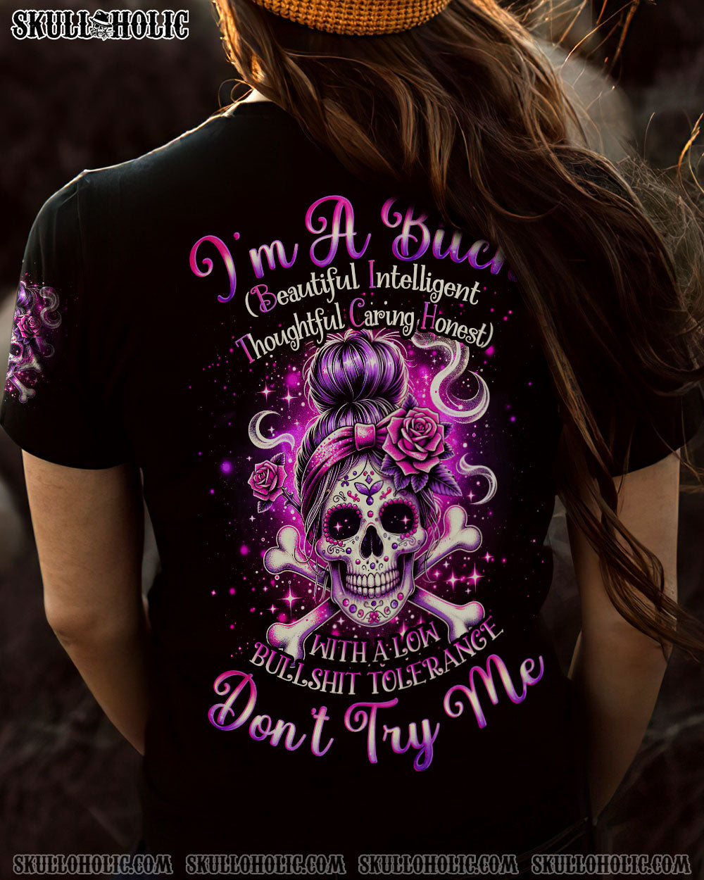 BLISSCORNERS I'M A B DON'T TRY ME SUNFLOWER MESSY BUN ALL OVER PRINT