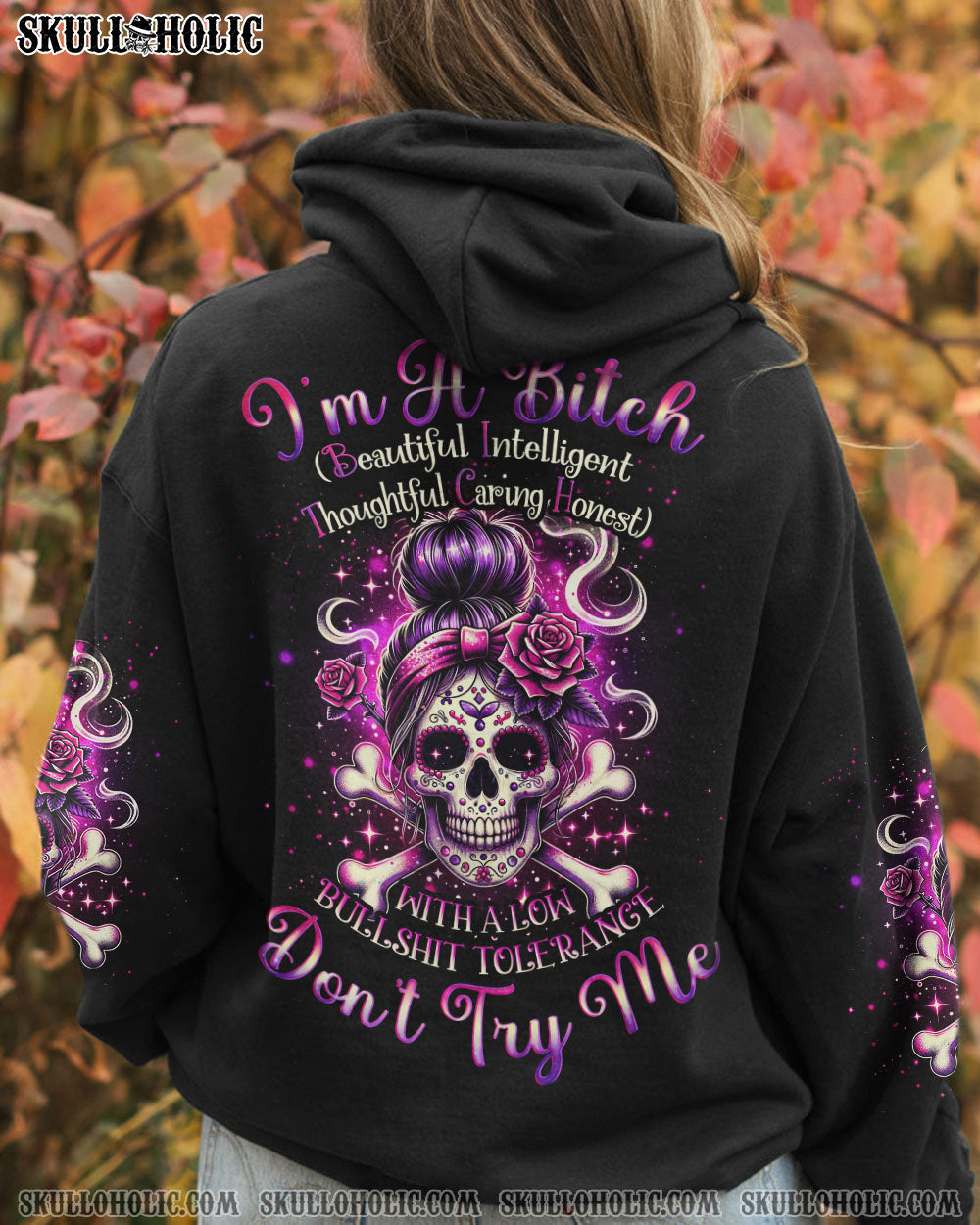 BLISSCORNERS I'M A B DON'T TRY ME SUNFLOWER MESSY BUN ALL OVER PRINT