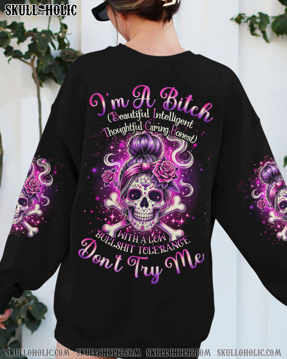 BLISSCORNERS I'M A B DON'T TRY ME SUNFLOWER MESSY BUN ALL OVER PRINT