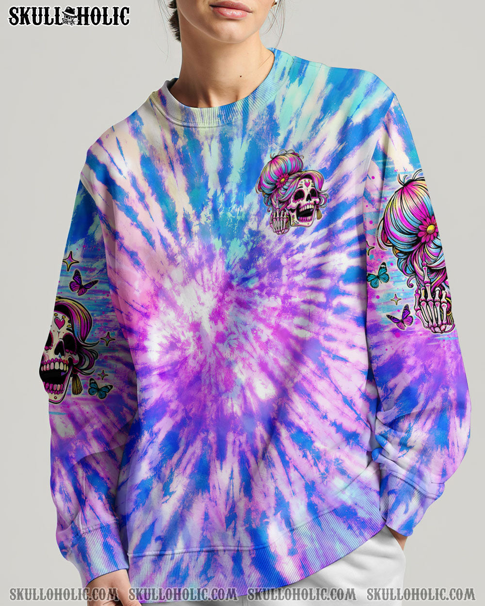 BLISSCORNERS I AM A SWEET GIRL SKULL MESSY BUN ALL OVER PRINT