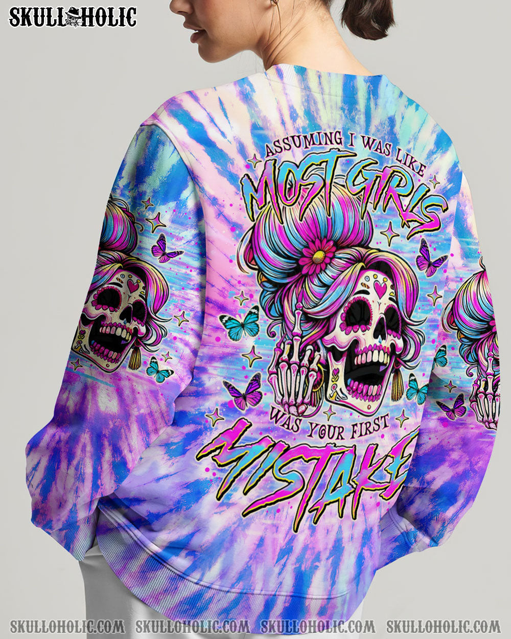BLISSCORNERS I AM A SWEET GIRL SKULL MESSY BUN ALL OVER PRINT