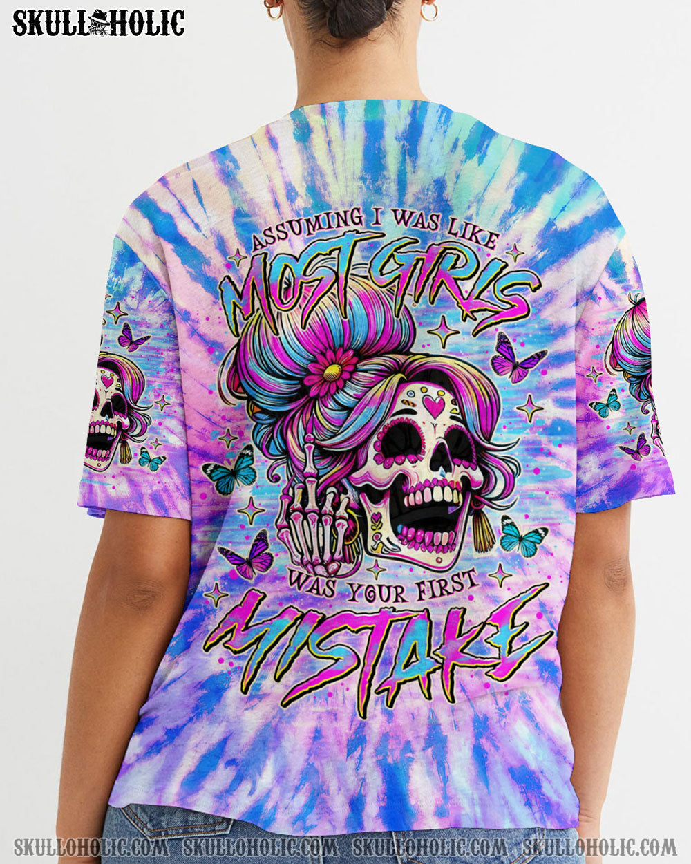 BLISSCORNERS I AM A SWEET GIRL SKULL MESSY BUN ALL OVER PRINT