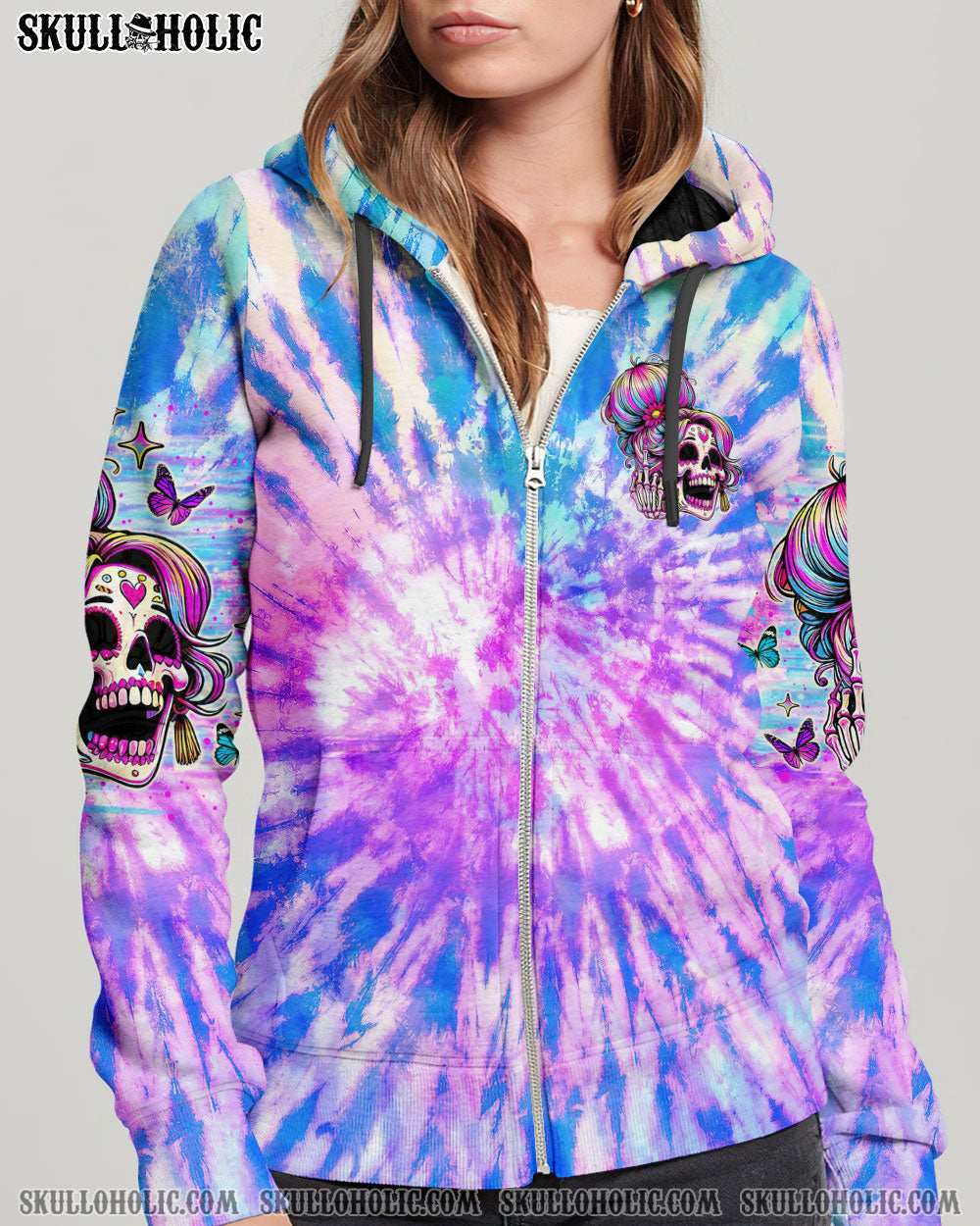 BLISSCORNERS I AM A SWEET GIRL SKULL MESSY BUN ALL OVER PRINT