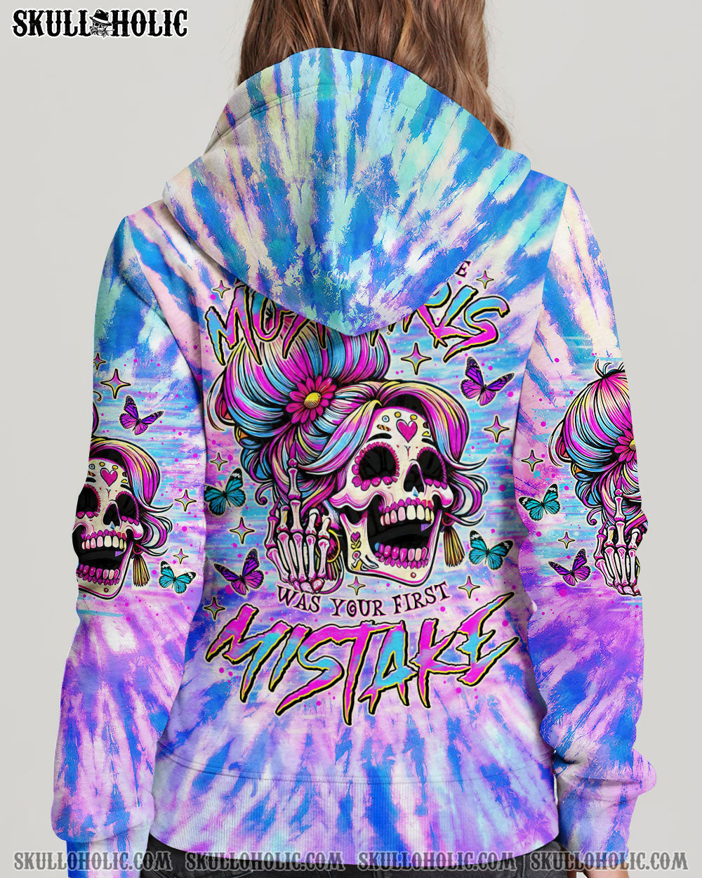BLISSCORNERS I AM A SWEET GIRL SKULL MESSY BUN ALL OVER PRINT