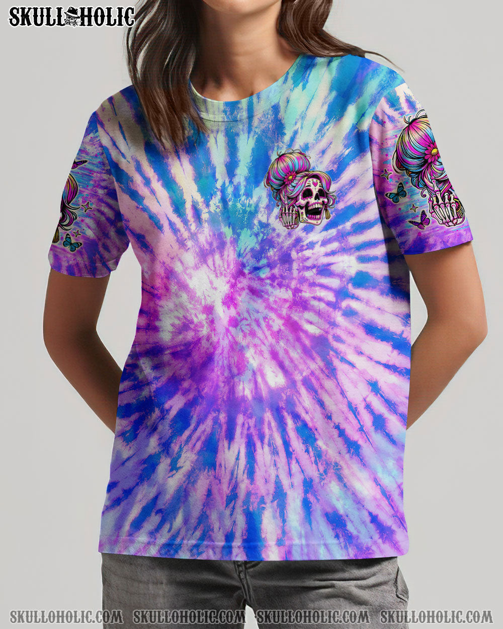 BLISSCORNERS I AM A SWEET GIRL SKULL MESSY BUN ALL OVER PRINT
