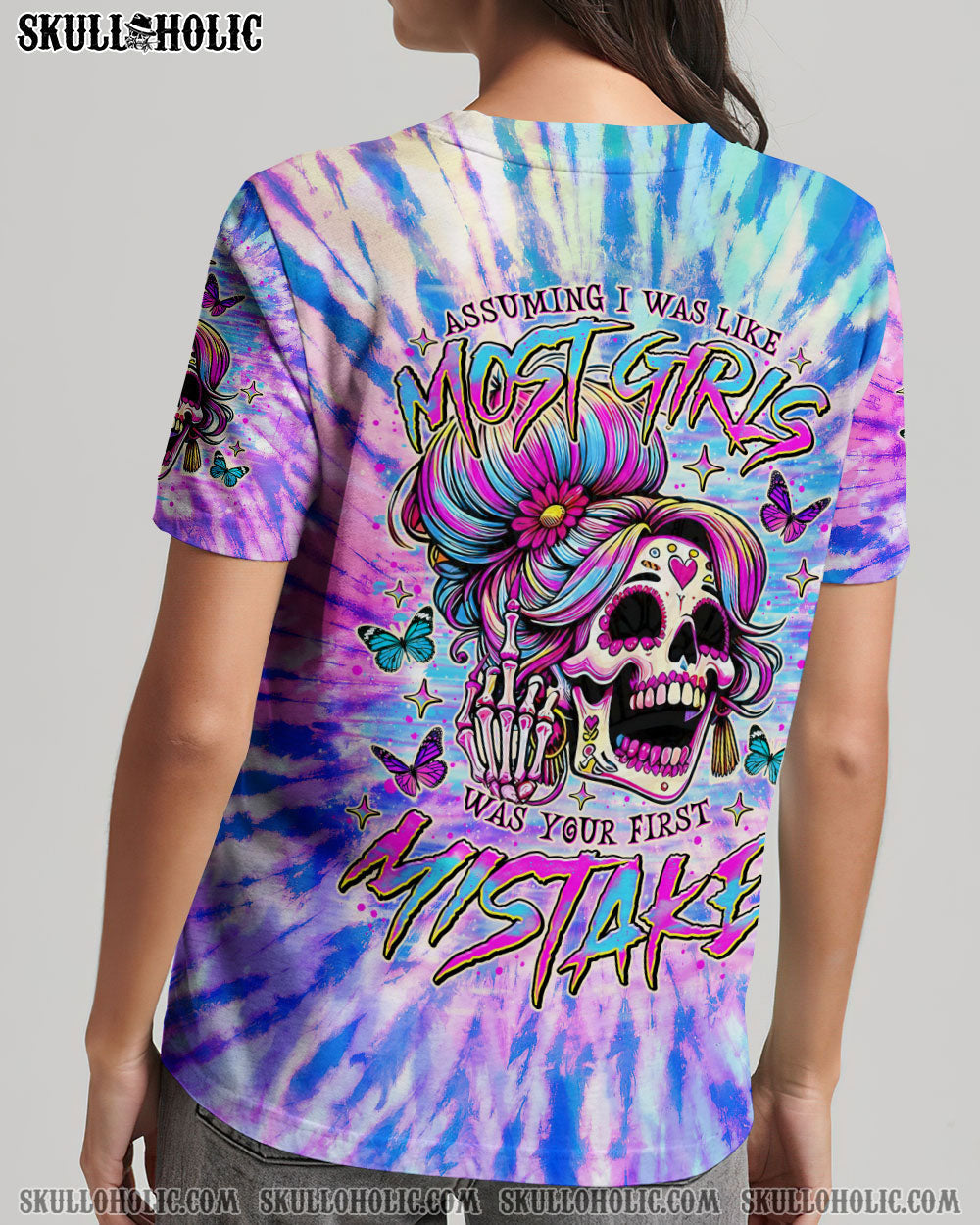 BLISSCORNERS I AM A SWEET GIRL SKULL MESSY BUN ALL OVER PRINT