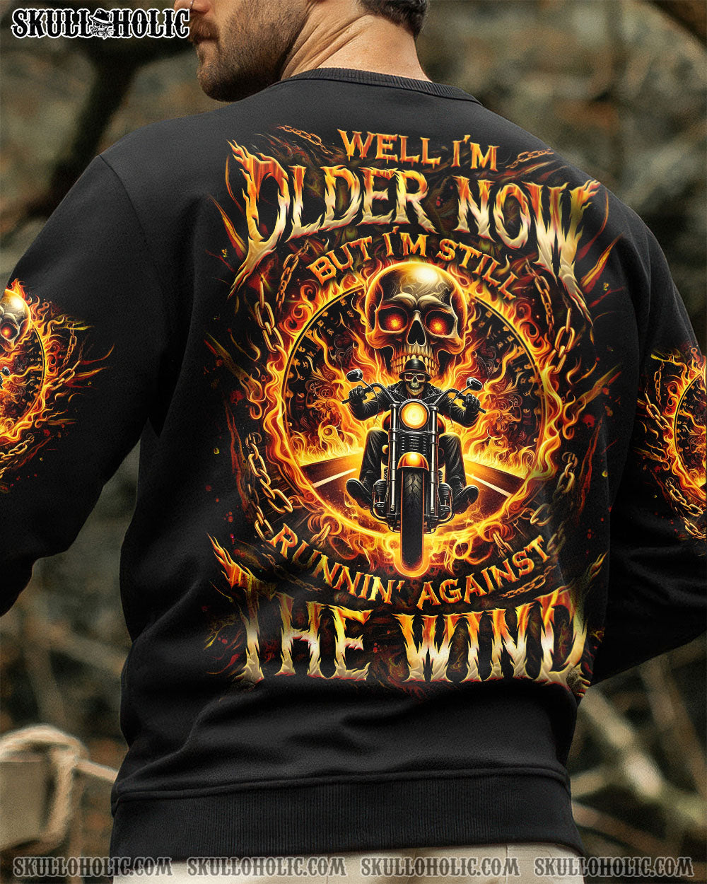 BLISSCORNERS RUNNING AGAINST THE WIND BIKER SKULL ALL OVER PRINT