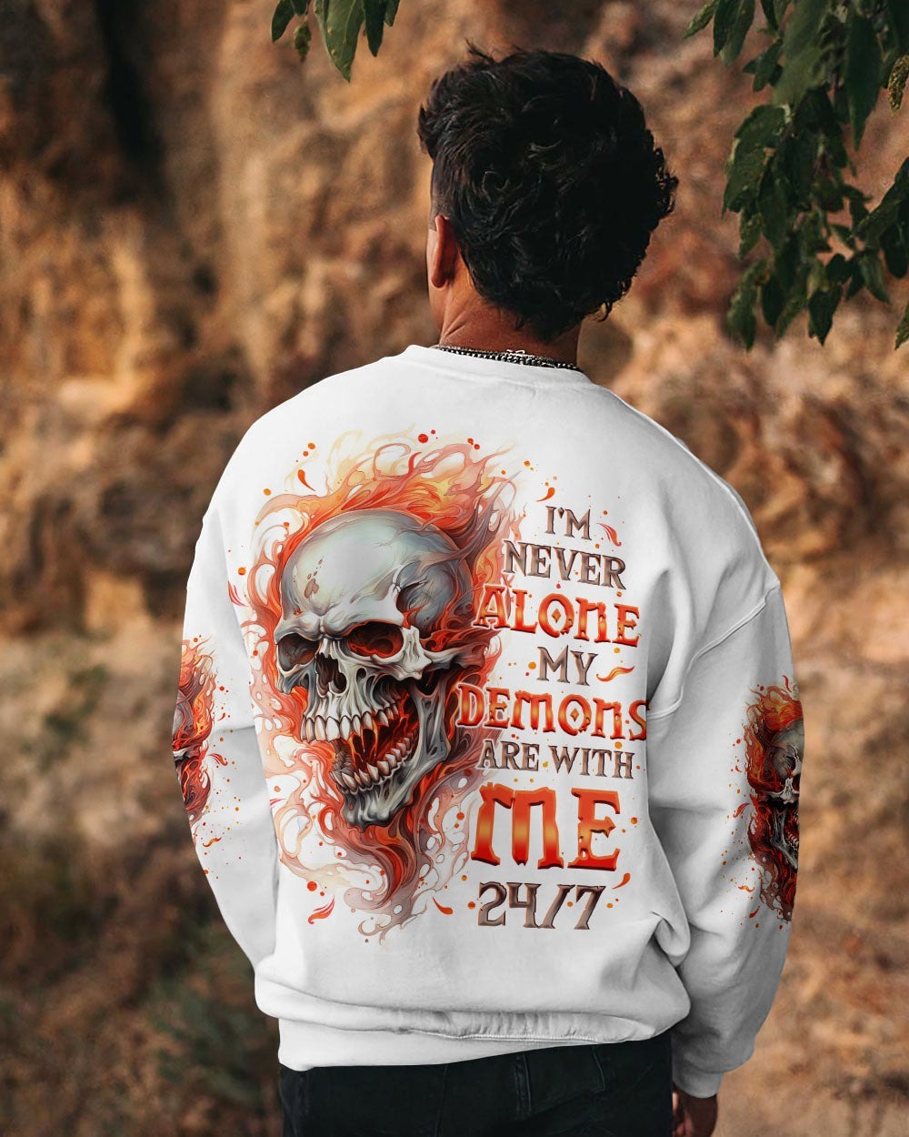 BLISSCORNERS I'M NEVER ALONE SKULL FIRE ALL OVER PRINT