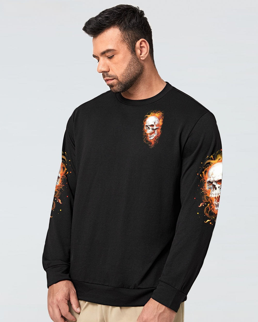 BLISSCORNERS I'M NEVER ALONE SKULL FIRE BLACK ALL OVER PRINT