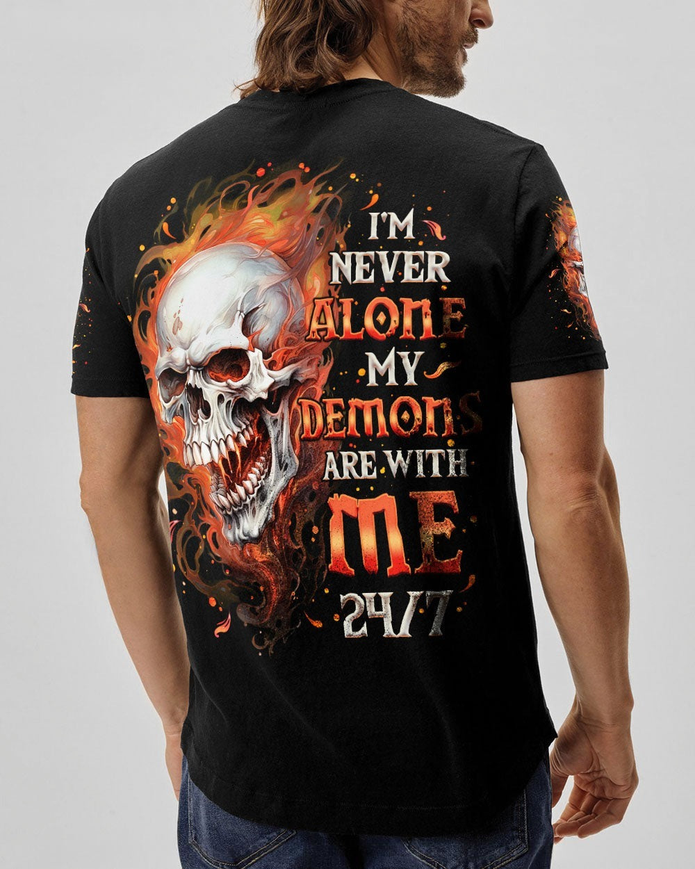 BLISSCORNERS I'M NEVER ALONE SKULL FIRE BLACK ALL OVER PRINT