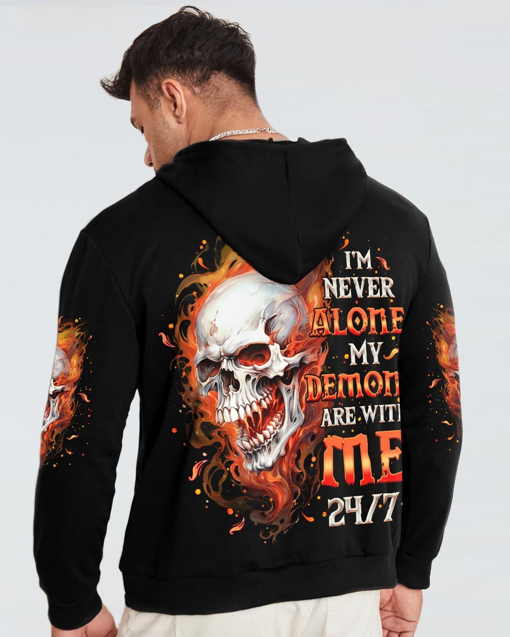 BLISSCORNERS I'M NEVER ALONE SKULL FIRE BLACK ALL OVER PRINT