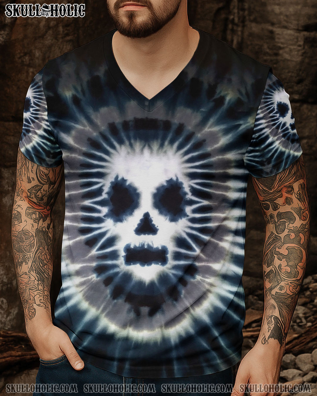 BLISSCORNERS ZOMBIE SKULL TIE DYE HAND DYED ALL OVER PRINT