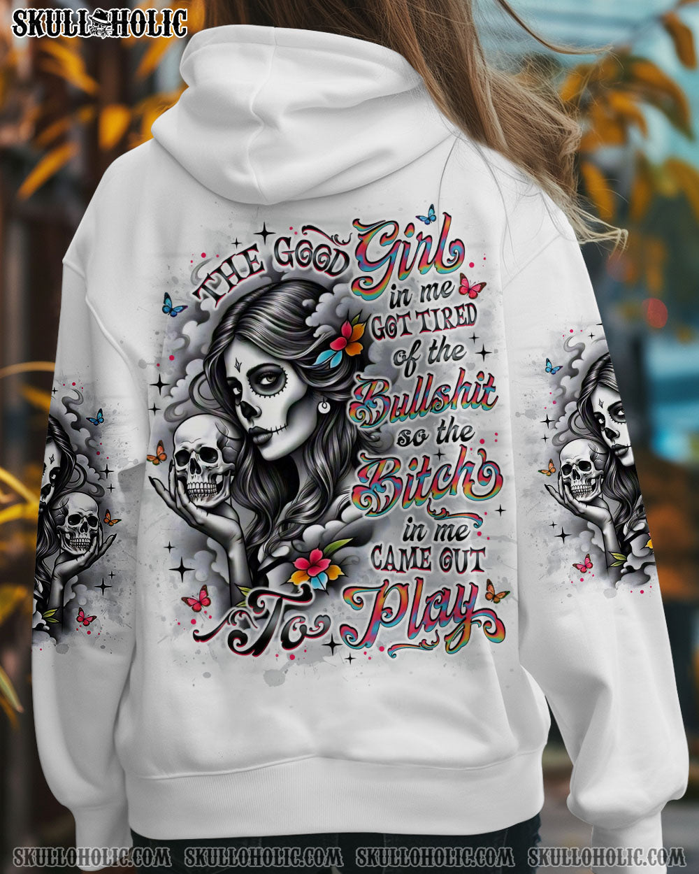 BLISSCORNERS THE GOOD GIRL IN ME SKULL LADY ALL OVER PRINT
