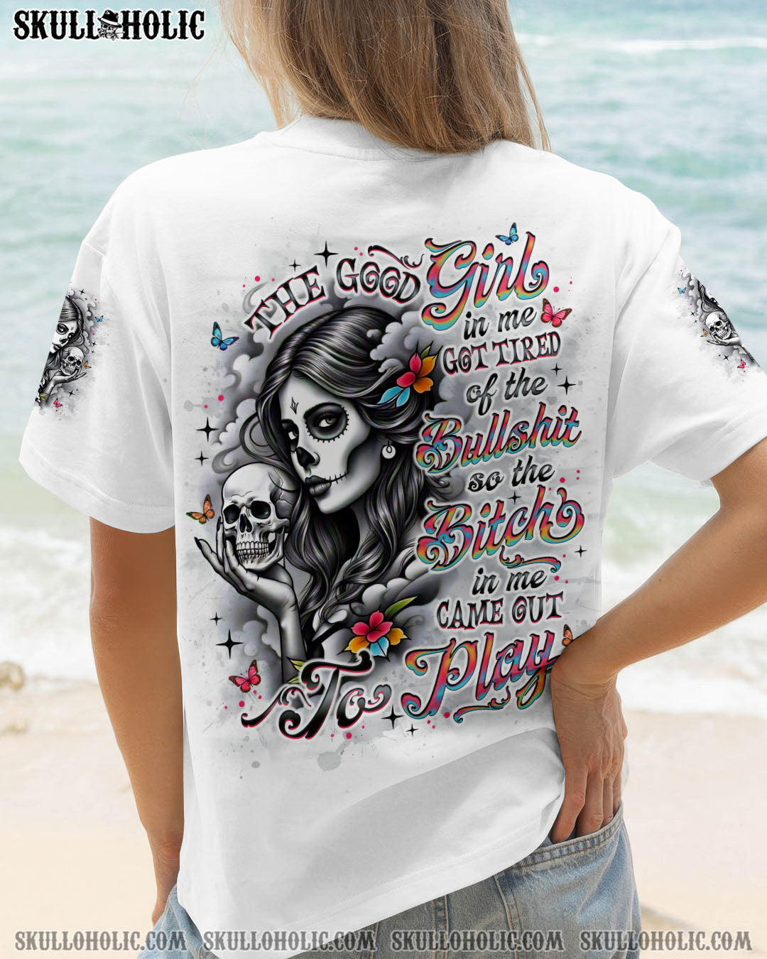 BLISSCORNERS THE GOOD GIRL IN ME SKULL LADY ALL OVER PRINT