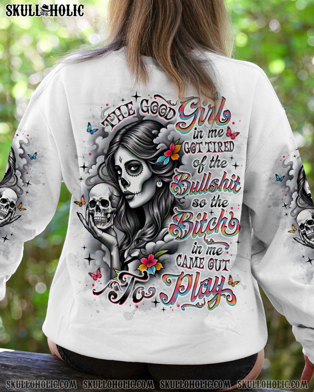 BLISSCORNERS THE GOOD GIRL IN ME SKULL LADY ALL OVER PRINT
