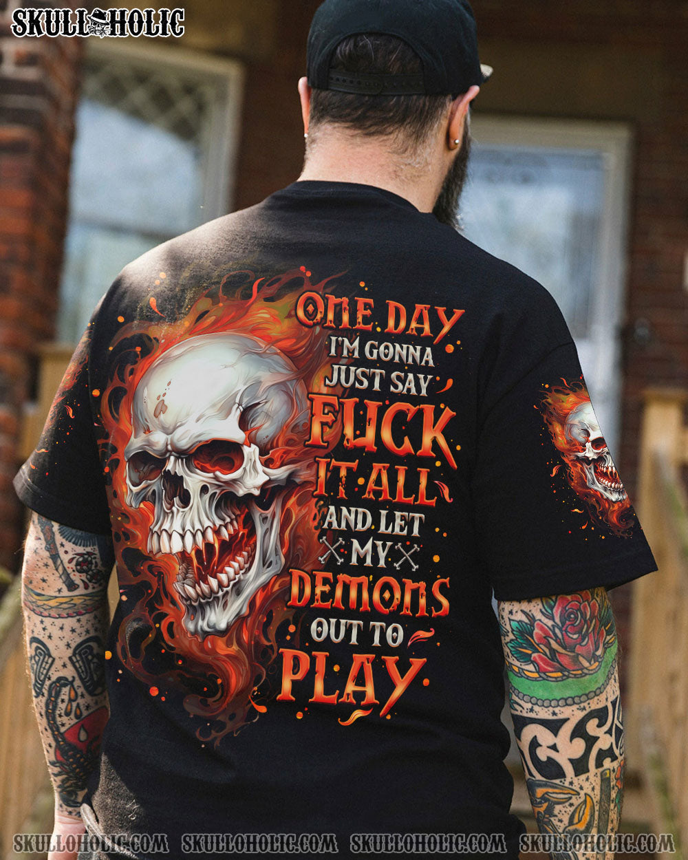 BLISSCORNERS ONE DAY I'M GONNA JUST SAY DEMON SKULL BLACK ALL OVER PRINT