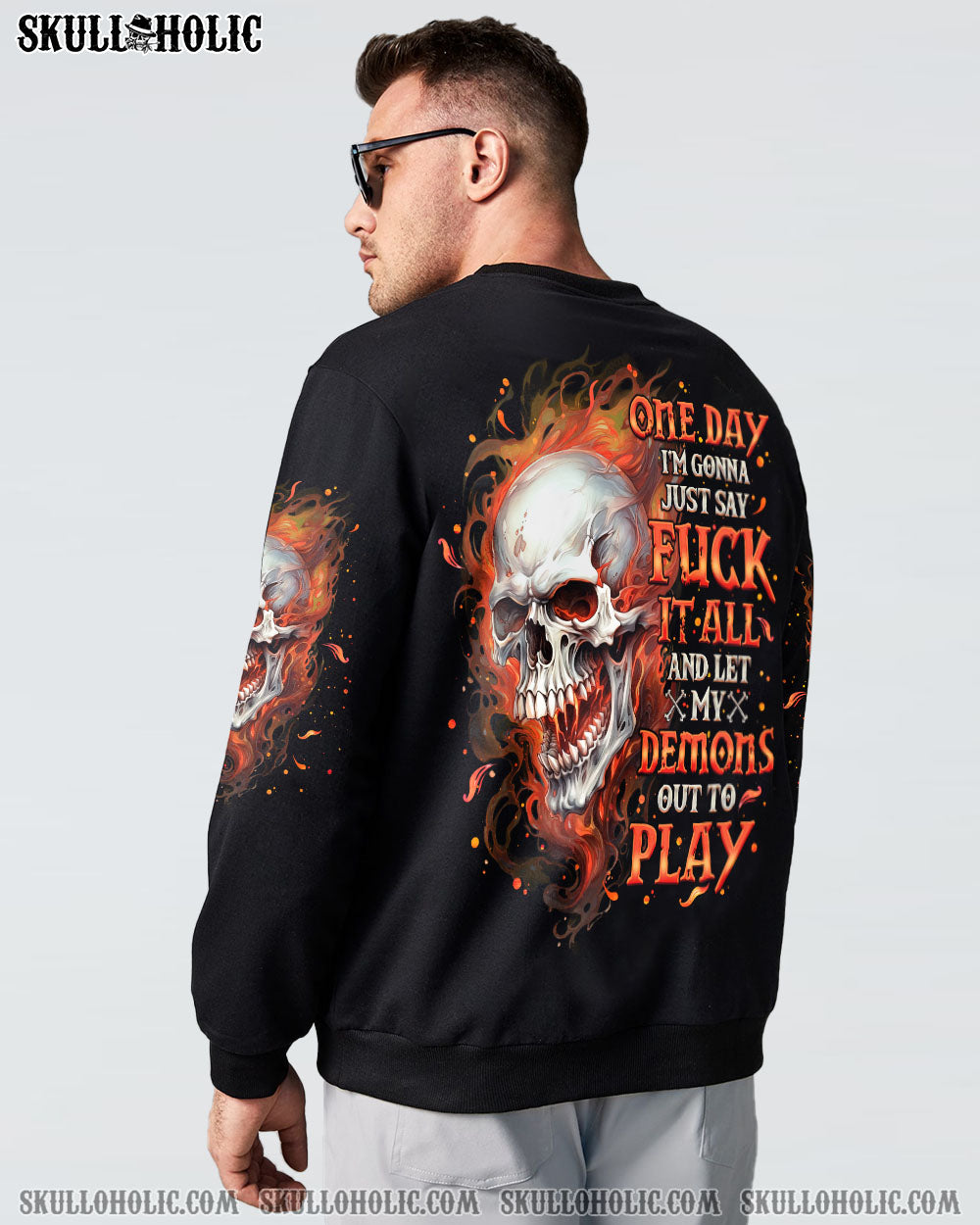BLISSCORNERS ONE DAY I'M GONNA JUST SAY DEMON SKULL BLACK ALL OVER PRINT