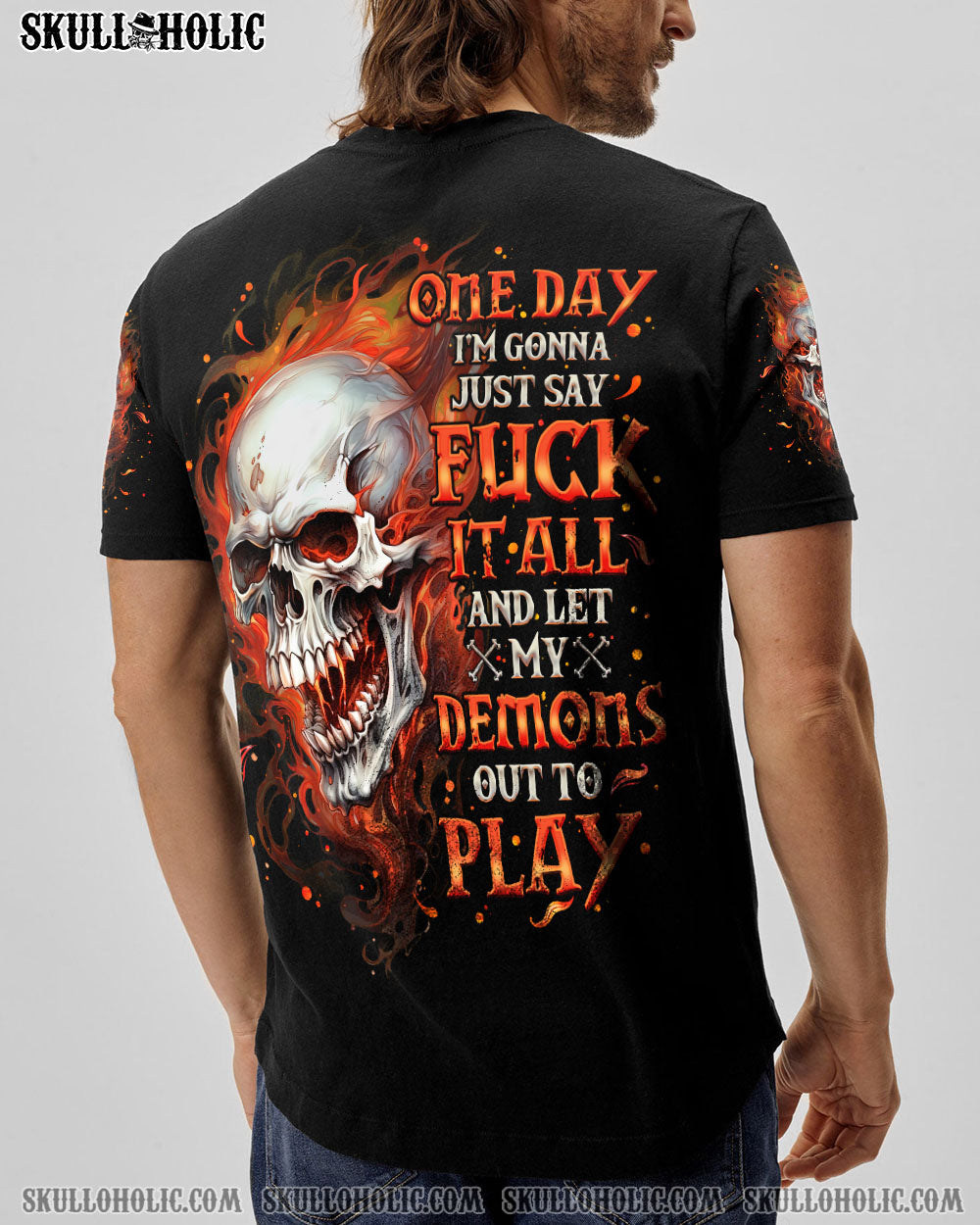BLISSCORNERS ONE DAY I'M GONNA JUST SAY DEMON SKULL BLACK ALL OVER PRINT