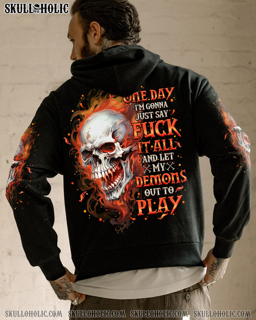 BLISSCORNERS ONE DAY I'M GONNA JUST SAY DEMON SKULL BLACK ALL OVER PRINT