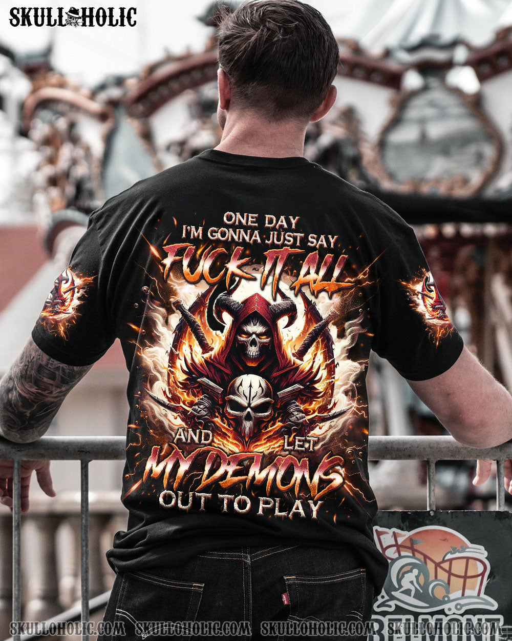 BLISSCORNERS ONE DAY I'M GONNA JUST SAY FIRE SKULL ALL OVER PRINT