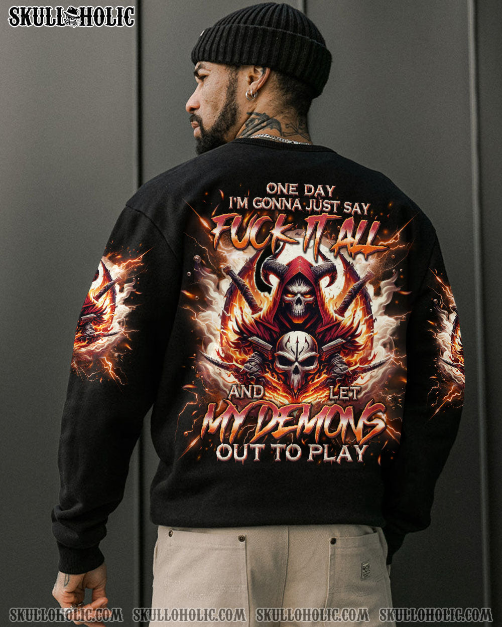 BLISSCORNERS ONE DAY I'M GONNA JUST SAY FIRE SKULL ALL OVER PRINT