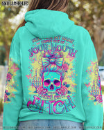 BLISSCORNERS ALWAYS A STRONG WOMAN SKULL MESSY BUN ALL OVER PRINT