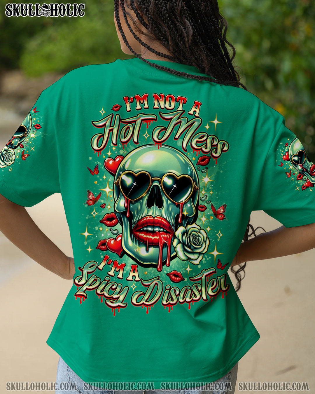 BLISSCORNERS I'M NOT A HOT MESS I'M A SPICY DISASTER SKULL ALL OVER PRINT