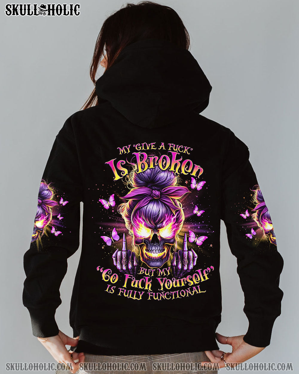 BLISSCORNERS NOT EVERYONE LIKES ME SKULL MESSY BUN ALL OVER PRINT