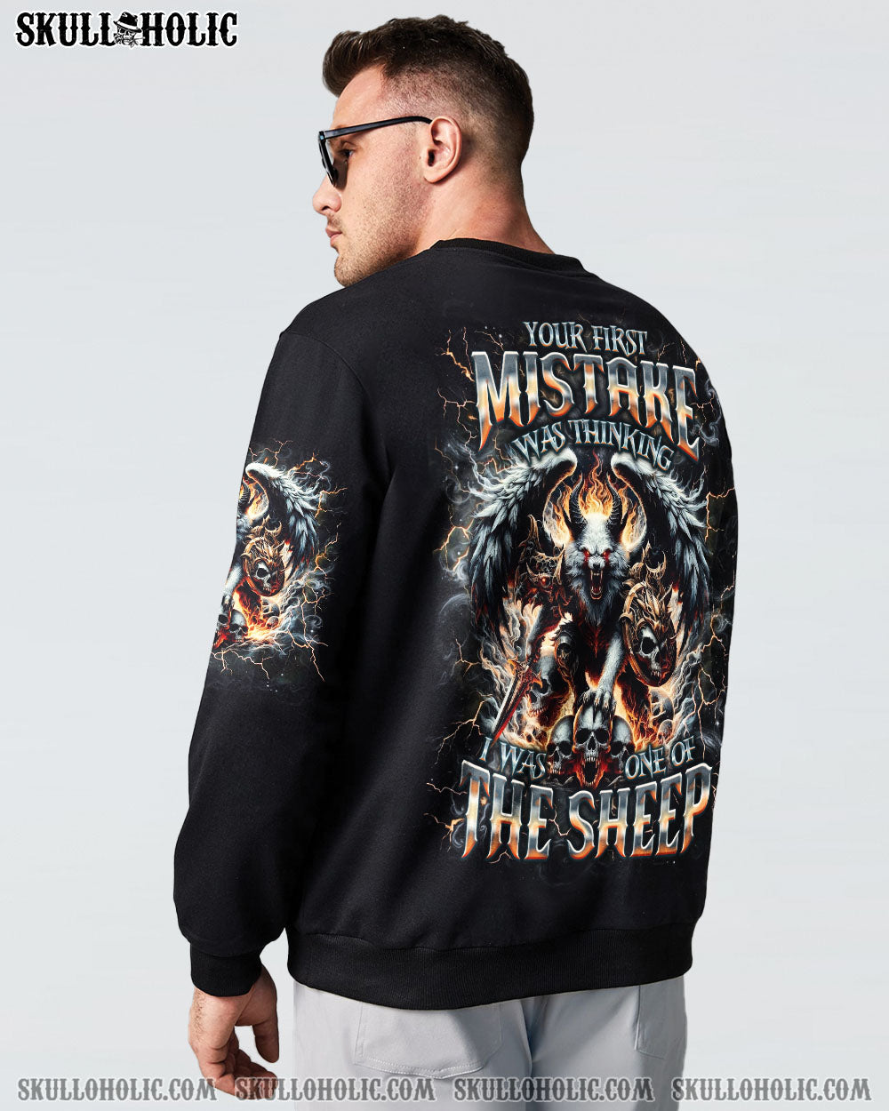 BLISSCORNERS YOUR FIRST MISTAKE WOLF SKULL WINGS ALL OVER PRINT