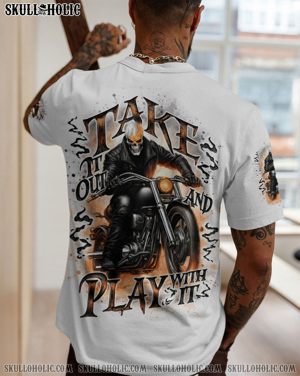 BLISSCORNERS TAKE IT OUT AND PLAY WITH IT BIKER SKULL ALL OVER PRINT