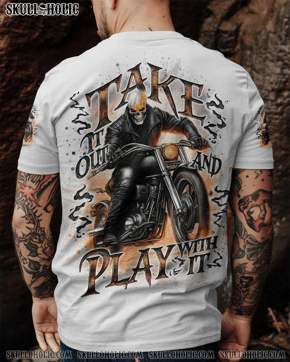 BLISSCORNERS TAKE IT OUT AND PLAY WITH IT BIKER SKULL ALL OVER PRINT