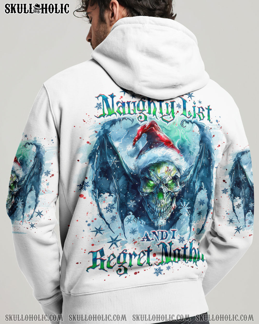 BLISSCORNERS ON THE NAUGHTY LIST SKULL WINGS CHRISTMAS ALL OVER PRINT