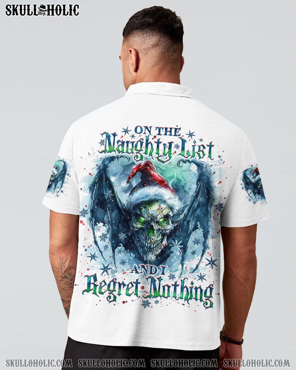 BLISSCORNERS ON THE NAUGHTY LIST SKULL WINGS CHRISTMAS ALL OVER PRINT